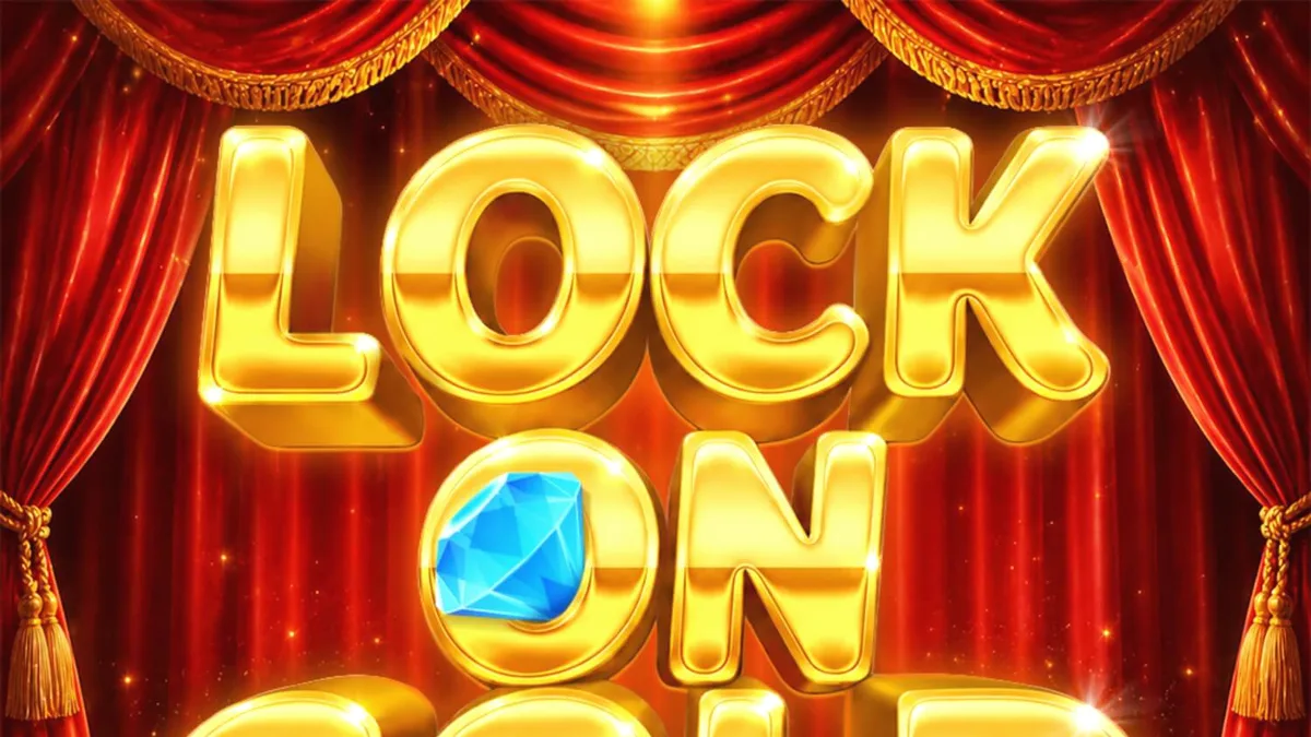 O design luxuoso de Lock On Gold com barras de ouro e cenário de teatro